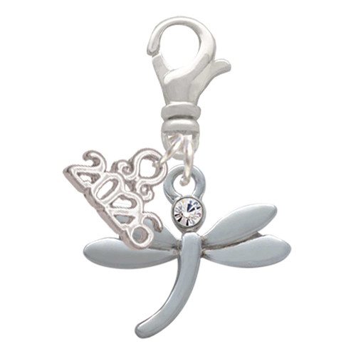 Silver Plated Small Dragonfly with Crystal - Silver Plated Clip on Charm with Mini Year 2026: Year to Remember Jewelry Gift - Celebrations