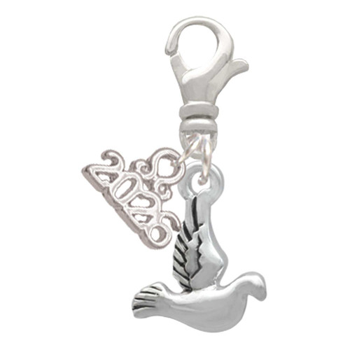 Silver Plated 2-D Small Dove - Silver Plated Clip on Charm with Mini Year 2026: Year to Remember Jewelry Gift - Celebrations