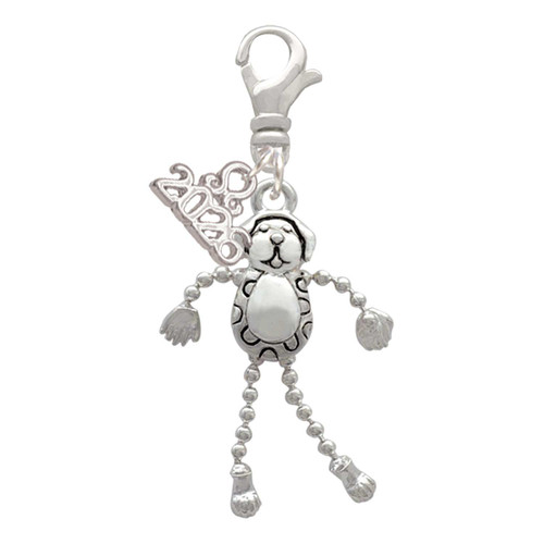 Silver Plated Dog with 4 Dangle legs - Silver Plated Clip on Charm with Mini Year 2026: Year to Remember Jewelry Gift - Celebrations