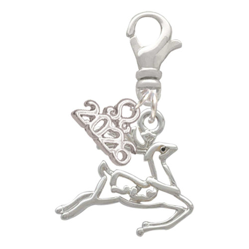 Silver Plated 2-D Reindeer - Silver Plated Clip on Charm with Mini Year 2026: Year to Remember Jewelry Gift - Celebrations
