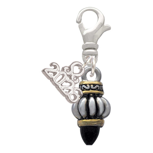 Two-tone Drop with Black Crystal - Silver Plated Clip on Charm with Mini Year 2026: Year to Remember Jewelry Gift - Celebrations