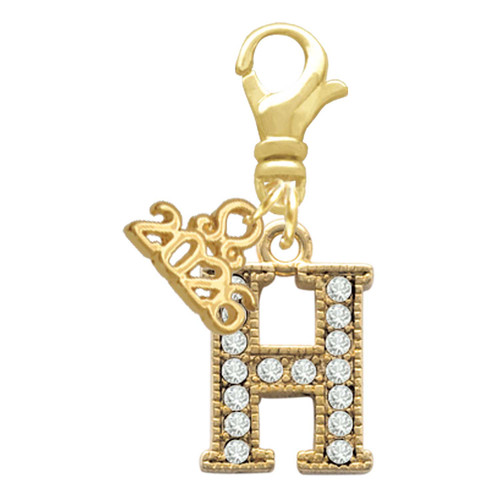 Gold-tone Crystal Initial - H - Gold-tone Plated Clip on Charm with Mini Year 2026: Year to Remember Jewelry Gift - Celebrations