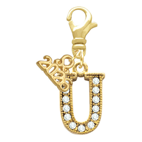 Gold-tone Crystal Initial - U - Gold-tone Plated Clip on Charm with Mini Year 2026: Year to Remember Jewelry Gift - Celebrations