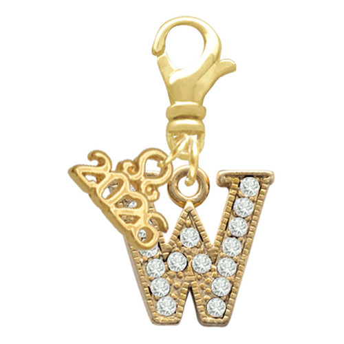 Gold-tone Crystal Initial - W - Gold-tone Plated Clip on Charm with Mini Year 2026: Year to Remember Jewelry Gift - Celebrations