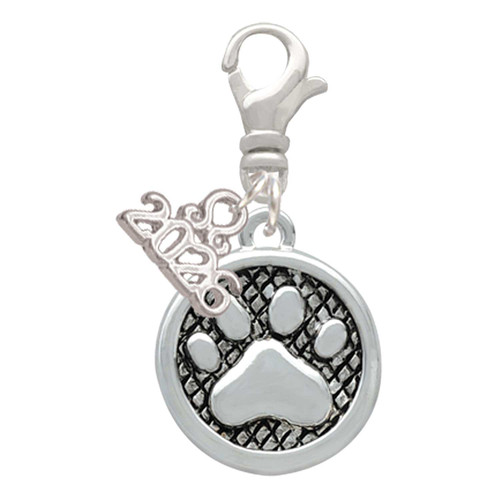 Silver Plated Paw in Circle - Silver Plated Clip on Charm with Mini Year 2026: Year to Remember Jewelry Gift - Celebrations