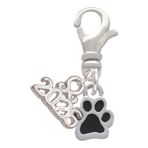 Silver Plated Mini Translucent Black Paw - Silver Plated Clip on Charm with Mini Year 2026: Year to Remember Jewelry Gift - Celebrations