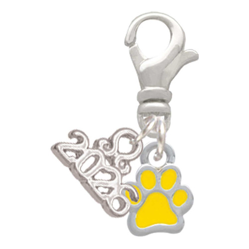 Silver Plated Mini Translucent Yellow Paw - Silver Plated Clip on Charm with Mini Year 2026: Year to Remember Jewelry Gift - Celebrations