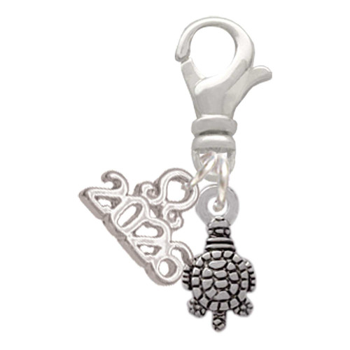 Silver Plated Mini Sea Turtle - Silver Plated Clip on Charm with Mini Year 2026: Year to Remember Jewelry Gift - Celebrations