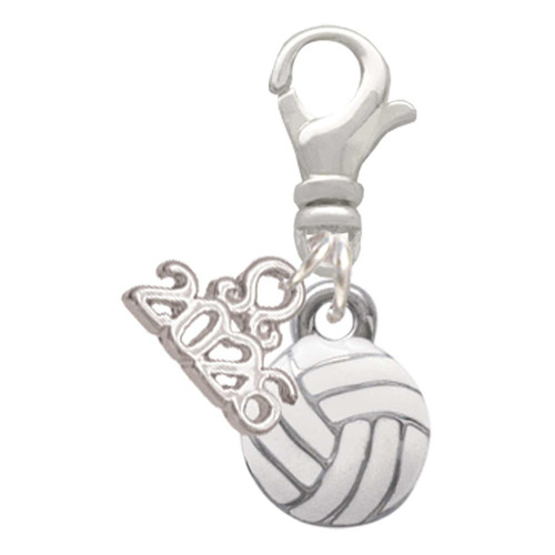 Silver Plated Mini White Volleyball - Silver Plated Clip on Charm with Mini Year 2026: Year to Remember Jewelry Gift - Celebrations