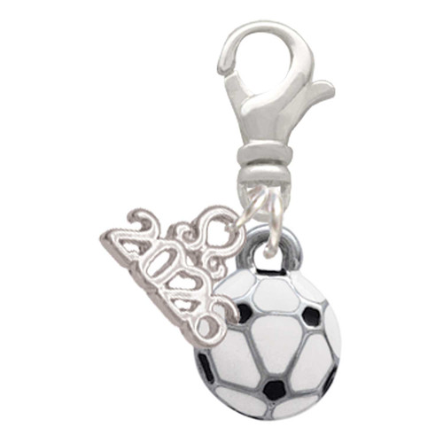 Silver Plated Mini Enamel Soccer ball - Silver Plated Clip on Charm with Mini Year 2026: Year to Remember Jewelry Gift - Celebrations