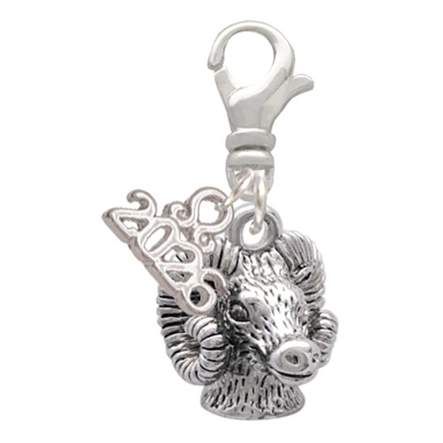 Silver Plated Medium 3-D Ram Head - Silver Plated Clip on Charm with Mini Year 2026: Year to Remember Jewelry Gift - Celebrations