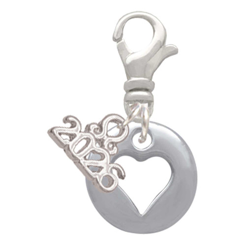 Silver Plated Pebble with Heart Cutout - Silver Plated Clip on Charm with Mini Year 2026: Year to Remember Jewelry Gift - Celebrations