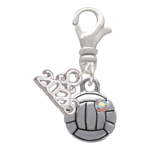 Silver Plated Mini Volleyball/Water polo - Silver Plated Clip on Charm with Mini Year 2026: Year to Remember Jewelry Gift - Celebrations
