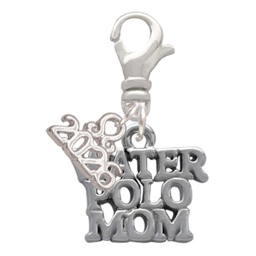Silver Plated Water Polo Mom - Silver Plated Clip on Charm with Mini Year 2026: Year to Remember Jewelry Gift - Celebrations