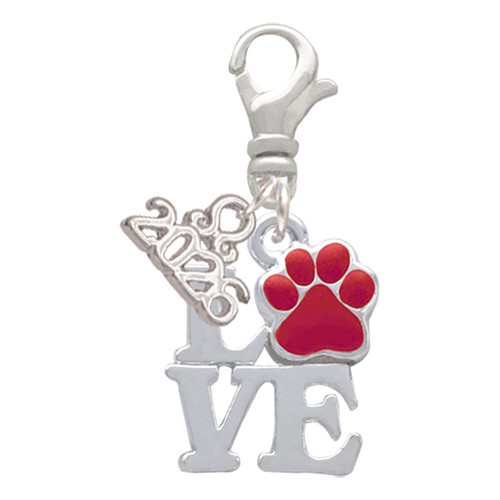 Silver Plated Love with Red Paw - Silver Plated Clip on Charm with Mini Year 2026: Year to Remember Jewelry Gift - Celebrations