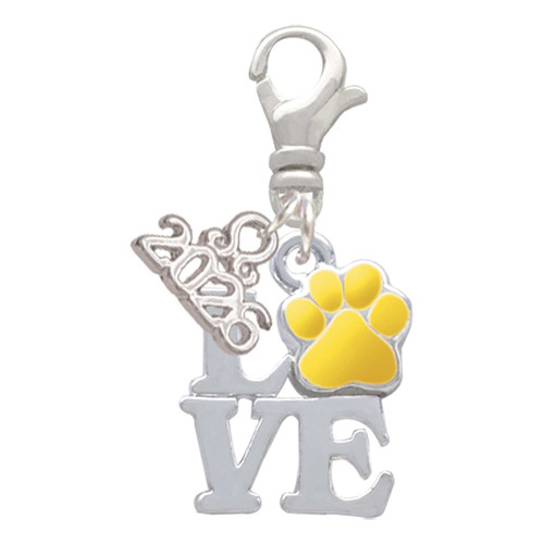 Silver Plated Love with Yellow Paw - Silver Plated Clip on Charm with Mini Year 2026: Year to Remember Jewelry Gift - Celebrations