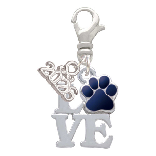 Silver Plated Love with Navy Blue Paw - Silver Plated Clip on Charm with Mini Year 2026: Year to Remember Jewelry Gift - Celebrations