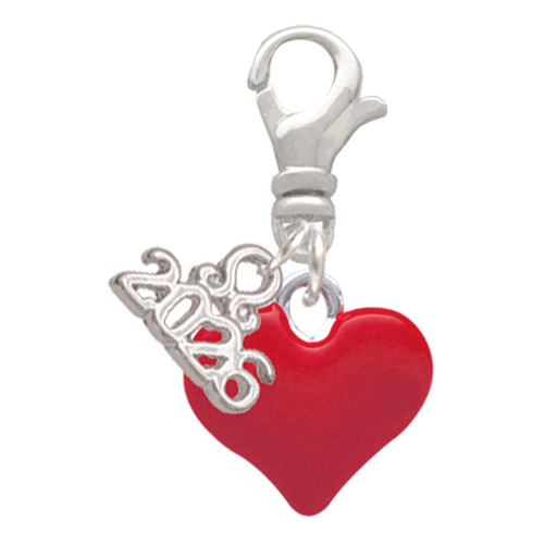 Silver Plated 3-D Red Puffy Heart - Silver Plated Clip on Charm with Mini Year 2026: Year to Remember Jewelry Gift - Celebrations