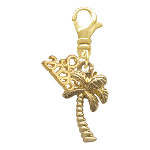 Gold-tone Palm Tree - Gold-tone Plated Clip on Charm with Mini Year 2026: Year to Remember Jewelry Gift - Celebrations