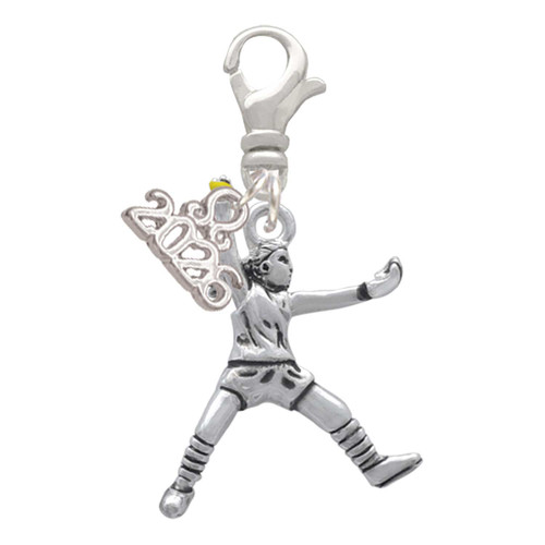 Silver Plated Large Softball Pitcher - Silver Plated Clip on Charm with Mini Year 2026: Year to Remember Jewelry Gift - Celebrations