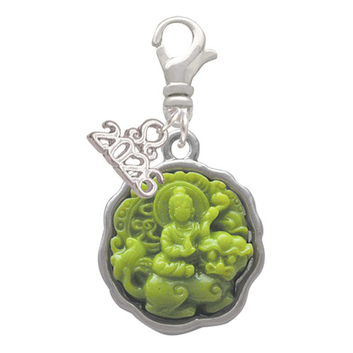 Resin Buddha in Frame - Silver Plated Clip on Charm with Mini Year 2026: Year to Remember Jewelry Gift - Celebrations