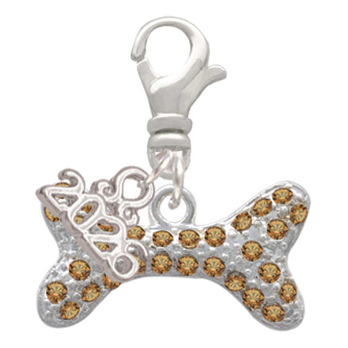 Silver Plated Large Brown Crystal Dog Bone - Silver Plated Clip on Charm with Mini Year 2026: Year to Remember Jewelry Gift - Celebrations