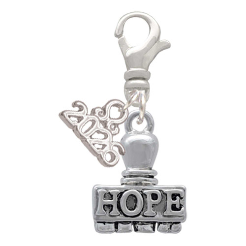 Silver Plated HOPE Stamp - Silver Plated Clip on Charm with Mini Year 2026: Year to Remember Jewelry Gift - Celebrations
