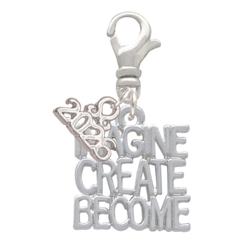 Silver Plated Imagine Create Become - Silver Plated Clip on Charm with Mini Year 2026: Year to Remember Jewelry Gift - Celebrations