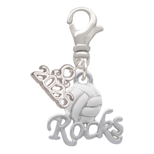 Silver Plated Enamel Volleyball ''Rocks'' - Silver Plated Clip on Charm with Mini Year 2026: Year to Remember Jewelry Gift - Celebrations