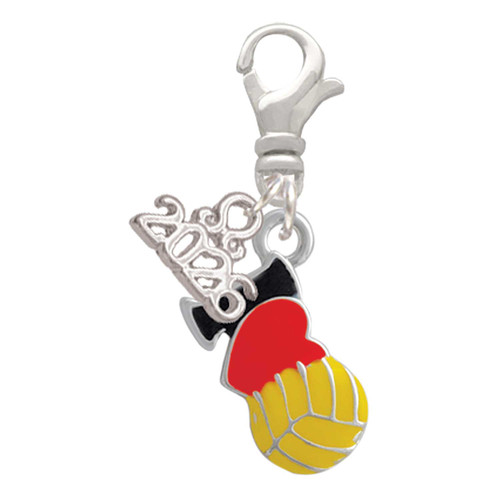 Silver Plated I Love Water polo - Red Heart - Silver Plated Clip on Charm with Mini Year 2026: Year to Remember Jewelry Gift - Celebrations