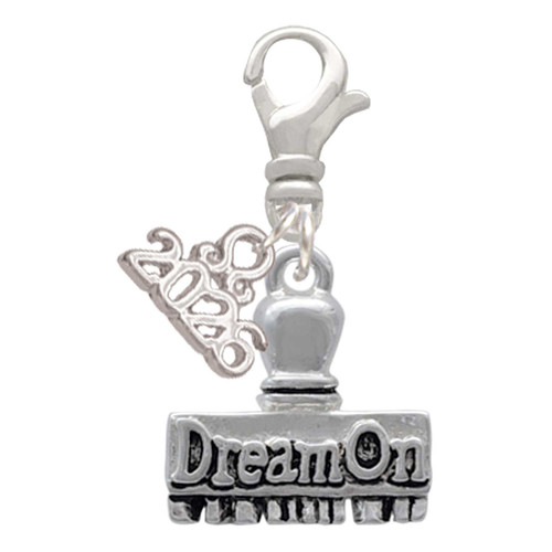 Silver Plated 3-D ''Dream On'' Stamp - Silver Plated Clip on Charm with Mini Year 2026: Year to Remember Jewelry Gift - Celebrations