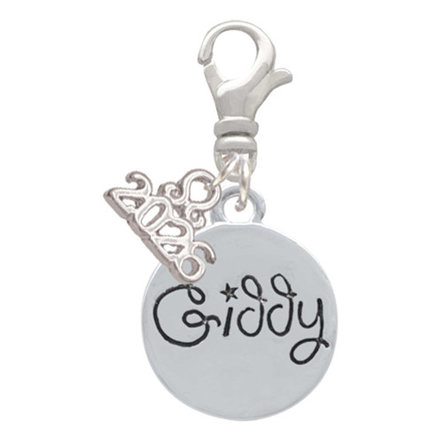 Silver Plated Giddy Circle - Silver Plated Clip on Charm with Mini Year 2026: Year to Remember Jewelry Gift - Celebrations