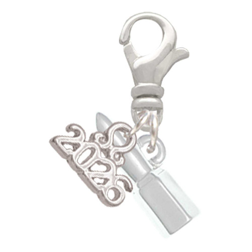 Silver Plated 3-D Lipstick - Silver Plated Clip on Charm with Mini Year 2026: Year to Remember Jewelry Gift - Celebrations