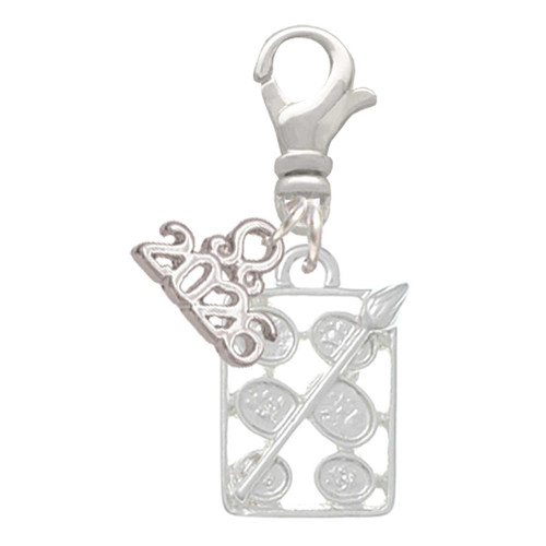 Silver Plated 3-D Eye shadow Makeup Palette - Silver Plated Clip on Charm with Mini Year 2026: Year to Remember Jewelry Gift - Celebrations
