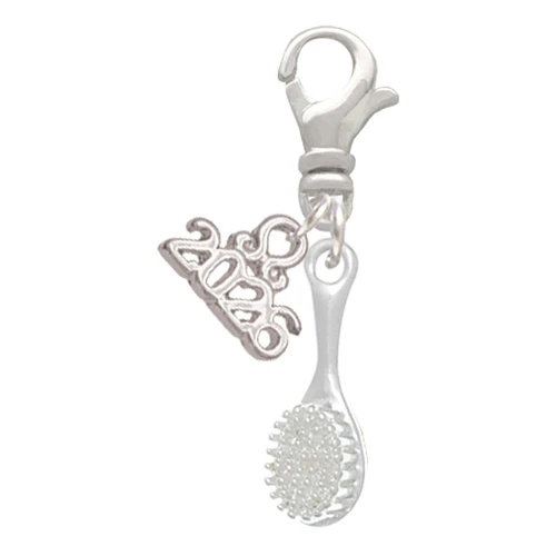 Silver Plated 3-D Hair Brush - Silver Plated Clip on Charm with Mini Year 2026: Year to Remember Jewelry Gift - Celebrations