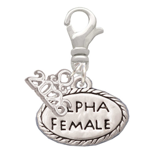 Silver Plated Alpha Female Oval - Silver Plated Clip on Charm with Mini Year 2026: Year to Remember Jewelry Gift - Celebrations