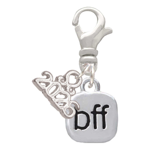 Silver Plated Text Chat - bff - Best Friends Forever - Silver Plated Clip on Charm with Mini Year 2026: Year to Remember Jewelry Gift - Celebrations
