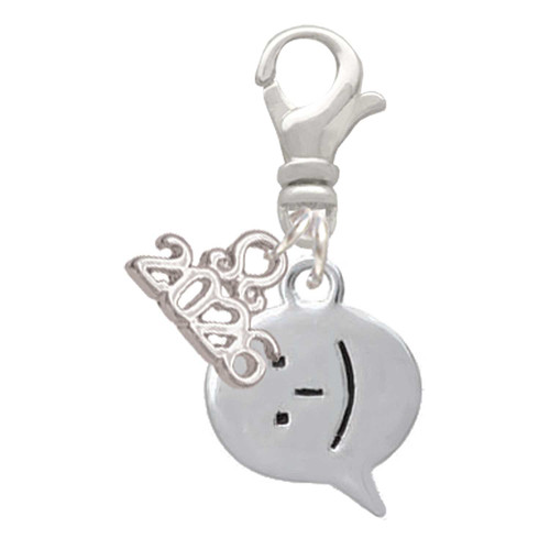 Silver Plated Emoticon :-) - Smiling - Silver Plated Clip on Charm with Mini Year 2026: Year to Remember Jewelry Gift - Celebrations