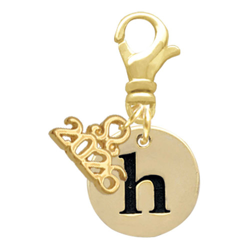 Gold-tone Disc 1/2'' Initial - h - Gold-tone Plated Clip on Charm with Mini Year 2026: Year to Remember Jewelry Gift - Celebrations