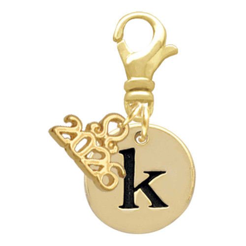 Gold-tone Disc 1/2'' Initial - k - Gold-tone Plated Clip on Charm with Mini Year 2026: Year to Remember Jewelry Gift - Celebrations