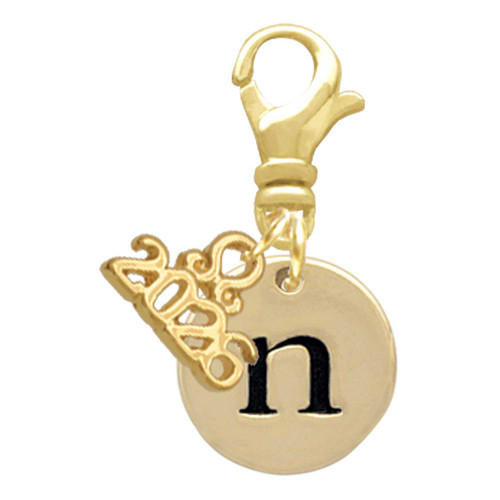 Gold-tone Disc 1/2'' Initial - n - Gold-tone Plated Clip on Charm with Mini Year 2026: Year to Remember Jewelry Gift - Celebrations