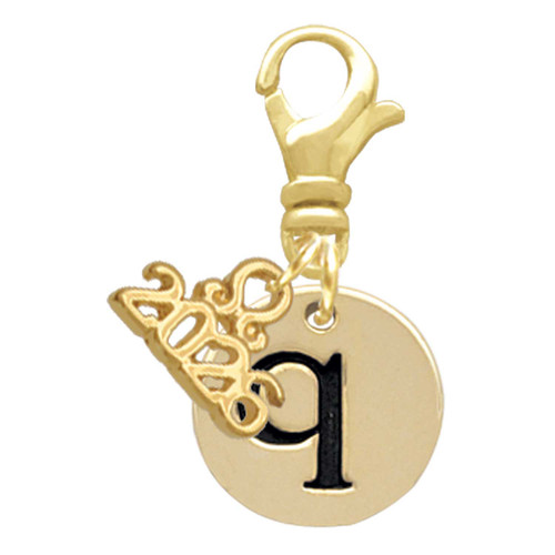 Gold-tone Disc 1/2'' Initial - q - Gold-tone Plated Clip on Charm with Mini Year 2026: Year to Remember Jewelry Gift - Celebrations