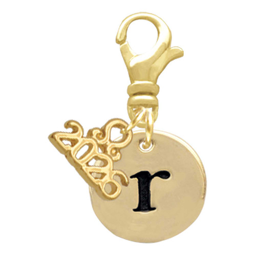 Gold-tone Disc 1/2'' Initial - r - Gold-tone Plated Clip on Charm with Mini Year 2026: Year to Remember Jewelry Gift - Celebrations