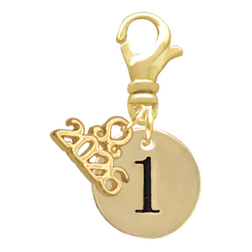 Gold-tone Disc 1/2'' Number - 1 - Gold-tone Plated Clip on Charm with Mini Year 2026: Year to Remember Jewelry Gift - Celebrations