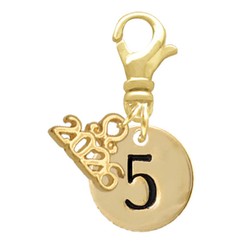 Gold-tone Disc 1/2'' Number - 5 - Gold-tone Plated Clip on Charm with Mini Year 2026: Year to Remember Jewelry Gift - Celebrations