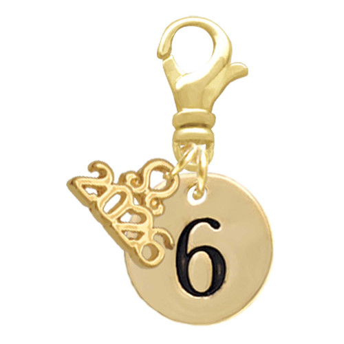 Gold-tone Disc 1/2'' Number - 6 - Gold-tone Plated Clip on Charm with Mini Year 2026: Year to Remember Jewelry Gift - Celebrations