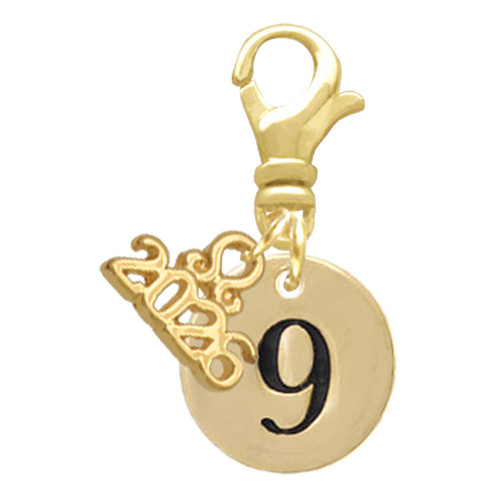 Gold-tone Disc 1/2'' Number - 9 - Gold-tone Plated Clip on Charm with Mini Year 2026: Year to Remember Jewelry Gift - Celebrations
