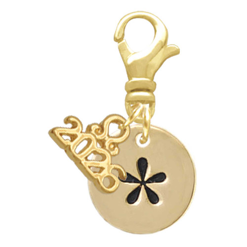 Gold-tone Disc 1/2'' - Symbol - Asterisk - * - Gold-tone Plated Clip on Charm with Mini Year 2026: Year to Remember Jewelry Gift - Celebrations