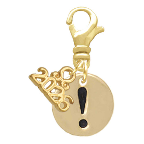 Gold-tone Disc 1/2'' - Symbol - Exclamation Point - ! - Gold-tone Plated Clip on Charm with Mini Year 2026: Year to Remember Jewelry Gift - Celebrations