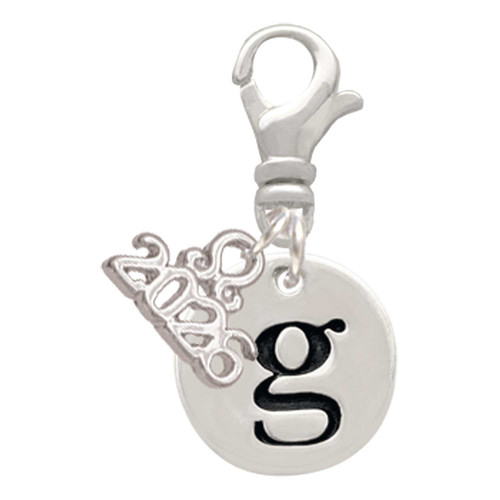 Silver Plated Disc Initial - g - Silver Plated Clip on Charm with Mini Year 2026: Year to Remember Jewelry Gift - Celebrations